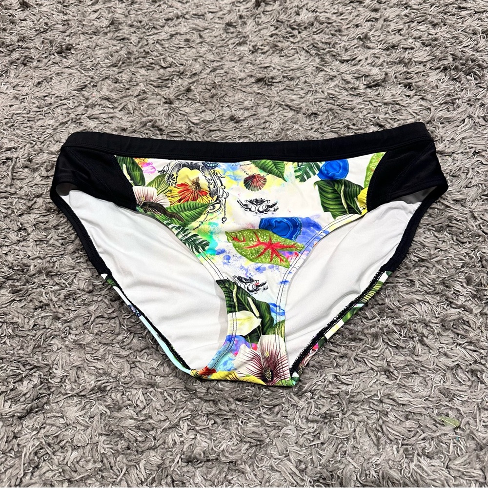 Athleta Black and White Tropical Floral Print Swim Bottoms